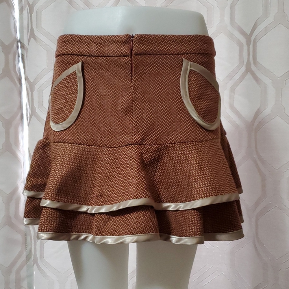 Rust coloured boucle skirt w/ tan satin